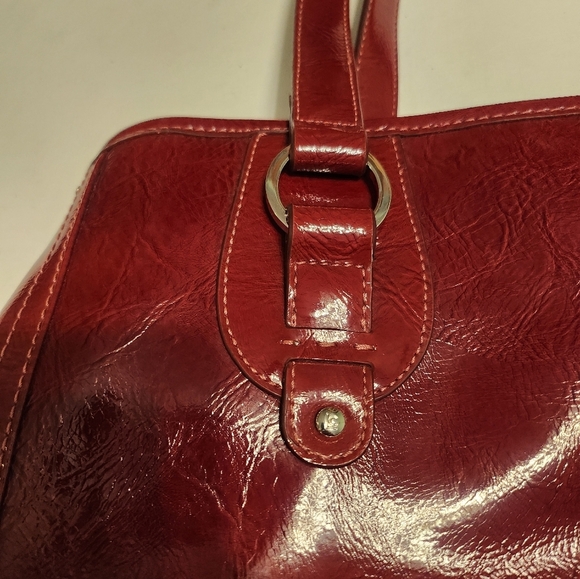 Vintage Textured Deep Red Vegan Patent Leather Liz Claiborne Tote - Picture 12 of 17